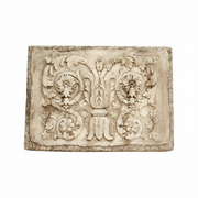Ornate rectangular plaque featuring classical Baroque scrollwork, acanthus leaves, and floral motifs in old world European style. Side View