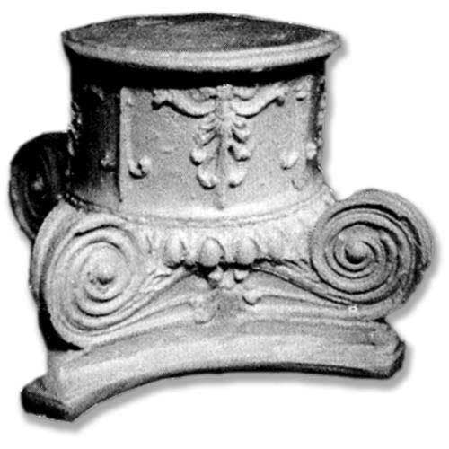Ornate classical pedestal with Baroque scrollwork, acanthus leaf motifs, and old world European architectural detailing.