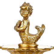 Pair of ornate, old world European mermaid figurines with classical detailing and Baroque-inspired sculpted features. Different Angle
