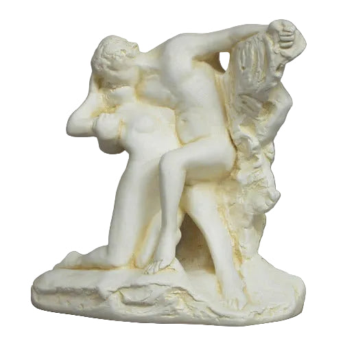 Classical Renaissance-style sculpture depicting two intertwined human figures in an expressive, dynamic pose with ornate detailing.