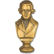 Classical European bust of composer Haydn with ornate detailing and Baroque-inspired features on a pedestal base.