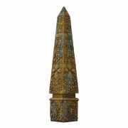 Obelisk sculpture with ornate, old world European detailing and textured Baroque-inspired surface, featuring classical geometric form. Side View