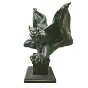 Gothic gargoyle statue with outstretched wings and crouching pose on a square pedestal, featuring ornate old world European details Different Angle