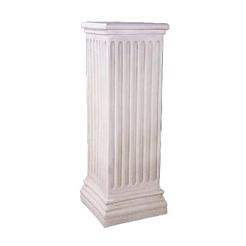 Classical Greek pedestal with fluted column design and ornate stepped base, evoking old world European architectural style.