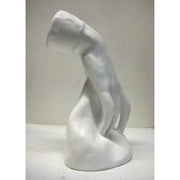 Classical Renaissance-style torso sculpture with detailed musculature and an unfinished, headless form on a smooth base. Side View