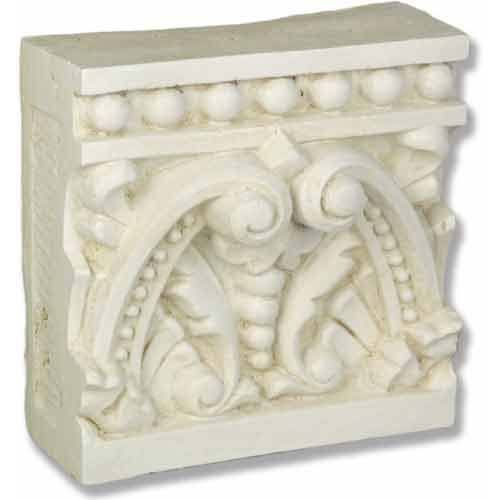 Ornate classical corbel with Baroque scrollwork, acanthus leaf motifs, and bead detailing in old world European style. Side View