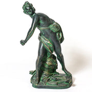 David statue in classical Renaissance style, poised to throw a stone, with ornate detailing and dynamic old world European posture. Different Angle