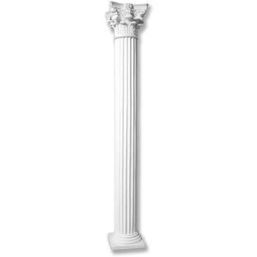 Corinthian column with fluted shaft and ornate acanthus leaf capital in classical Greek architectural style.