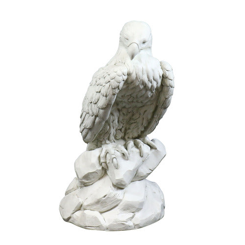 Eagle sculpture perched on rocky base, featuring classical old world European and Renaissance-inspired ornate detailing. Side View