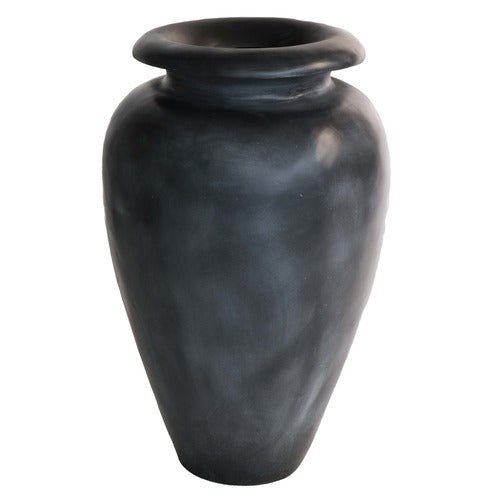 Classical Greek-style urn with a rounded body, flared rim, and smooth, minimalist old world European design.