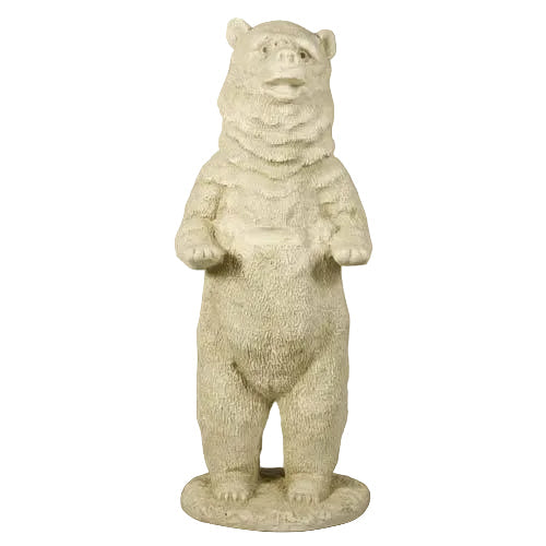 Standing bear statue with classical old world European style, featuring ornate fur detailing and a whimsical, upright posture.