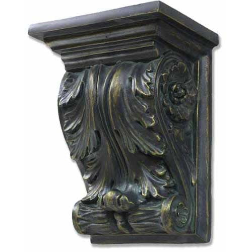 Ornate old world European corbel with classical acanthus leaf detailing and Baroque scrollwork, featuring intricate carved accents.
