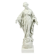 Classical Renaissance-style female figure with flowing robes, standing atop a sphere adorned with stars, on a rectangular base. Side View