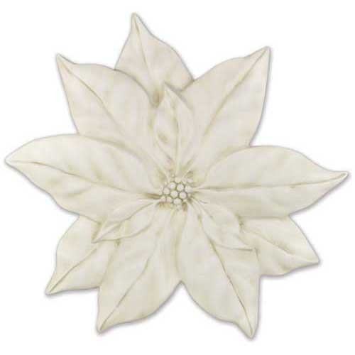 Ornate old world European floral medallion with layered, sculpted petals and classical symmetrical Renaissance detailing.
