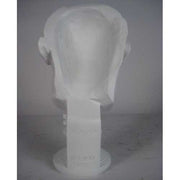 Classical Greco-Roman style male bust with strong features and short wavy hair on an ornate pedestal base. Side Angle