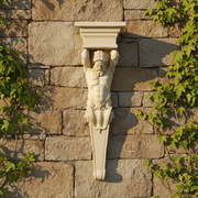 Atlante classical wall bracket featuring a muscular male figure in an ornate, old world European Baroque architectural style. Side Angle