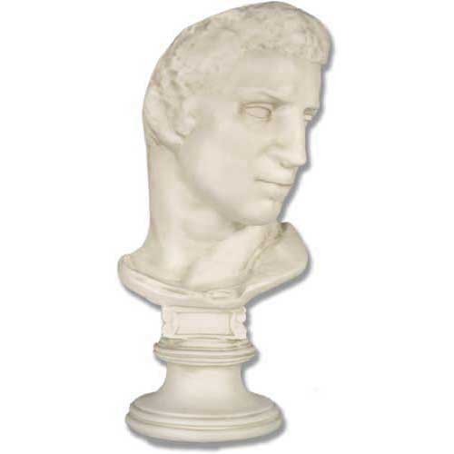 Classical Greek-style male bust with detailed facial features and short hair on an ornate pedestal base.