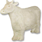 Classical old world European cow statue with detailed fur texture and stylized features in a traditional sculptural style.