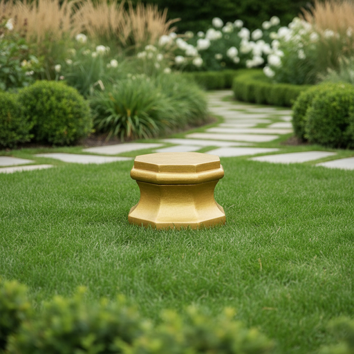 Octagonal pedestal with classical old world European style and ornate, sculpted detailing reminiscent of Renaissance architecture. Side Angle