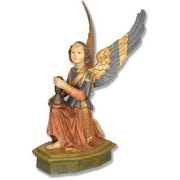 Kneeling angel statue with ornate wings and classical robes, featuring old world European and Renaissance style detailing.