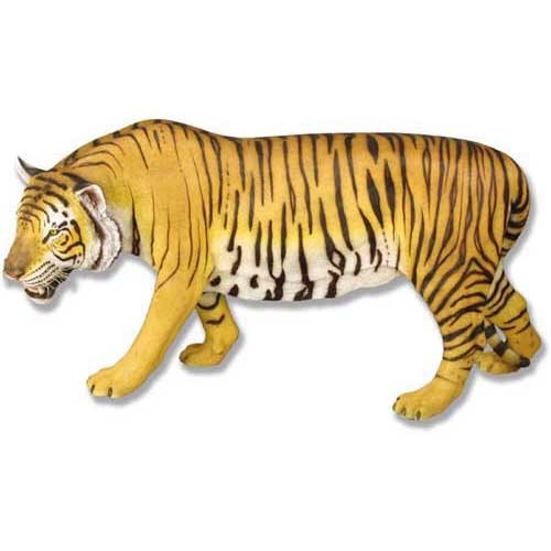 Tiger figurine with detailed stripes and lifelike features, styled in a classical old world European naturalist tradition.