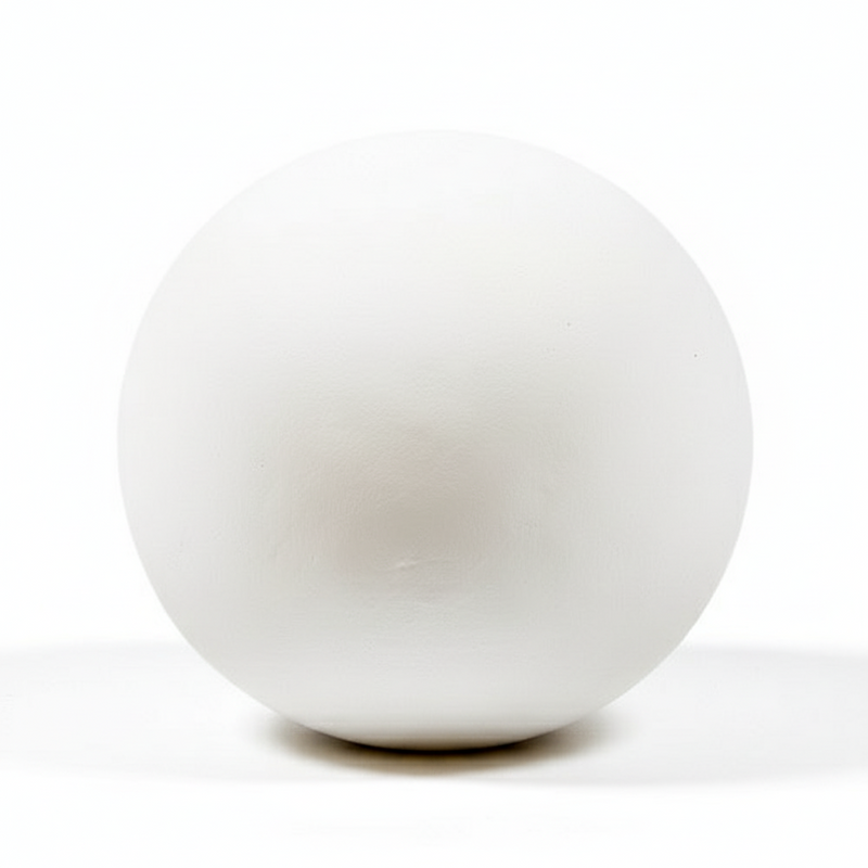 Sculpted sphere with smooth, minimalist surface, inspired by classical and old world European geometric forms. Side View