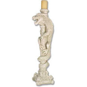 Dragon-shaped candlestick with ornate, old world European detailing and classical column base in a medieval Gothic style.