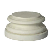 Classical round pedestal base with layered, ornate molding in an old world European architectural style.