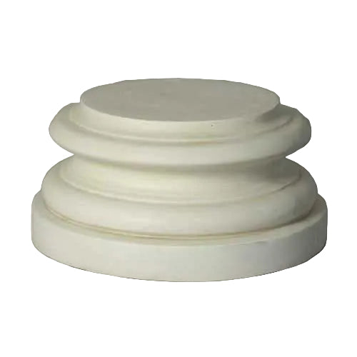 Classical round pedestal base with layered, ornate molding in an old world European architectural style.