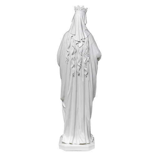 Crowned female figure in classical draped robes holding an ornate Gothic cathedral model, old world European style. Other Angle