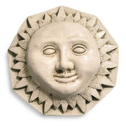 Sun face wall plaque with stylized rays, classical old world European design, featuring ornate facial details and Renaissance influence.