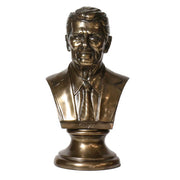 Classical old world European style bust with ornate detailing, featuring a suited male figure on a pedestal base. Side View