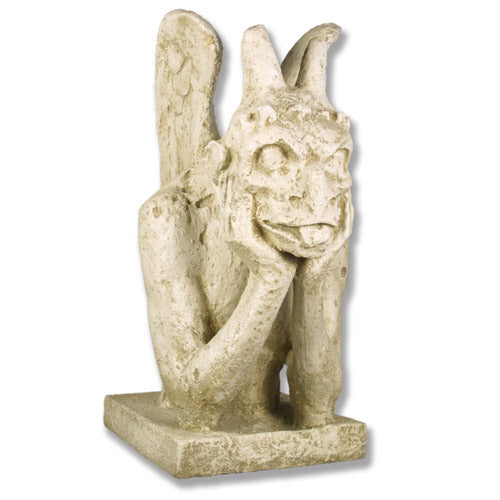Gargoyle statue with wings and horns in a crouched pose, featuring an expressive face and medieval Gothic ornate detailing.