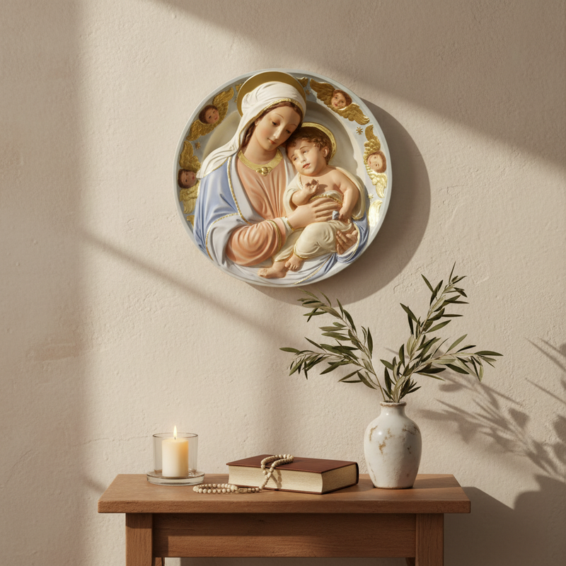 Virgin Mary Madonna and Child Catholic Plaque (28.0-Inch)