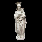 Madonna and Child statue in classical Renaissance style with ornate crowns and flowing drapery, evoking old world European elegance. Other Angle