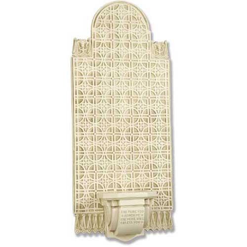 Ornate old world European wall plaque with classical lattice pattern, arched top, and decorative Baroque-style detailing.