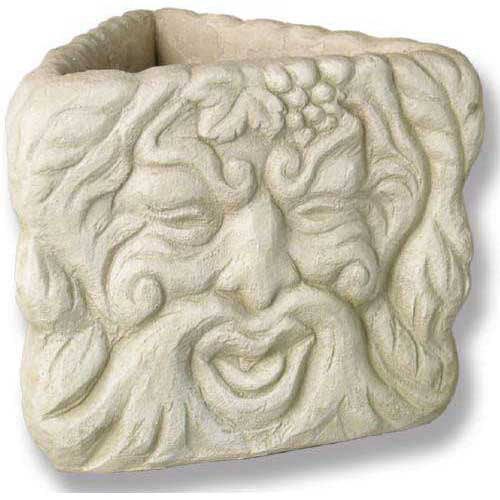 Ornate planter featuring a classical old world European face with flowing hair, grapevine details, and Renaissance-inspired design.