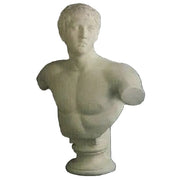 Classical Greek male bust with detailed facial features and torso, inspired by Renaissance and old world European sculpture styles.