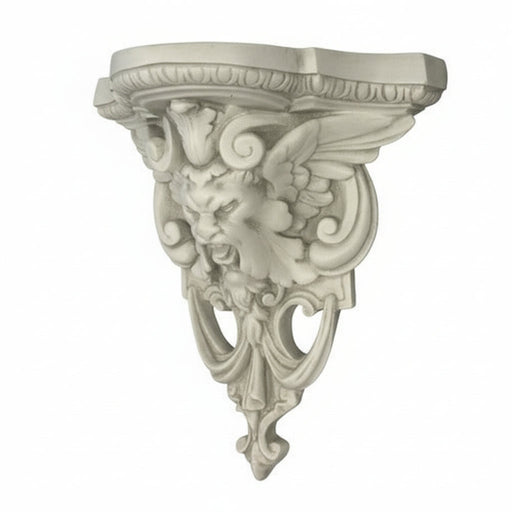 Ornate wall shelf with classical Baroque detailing, featuring a sculpted lion face, scrollwork, and winged accents in old world European style.