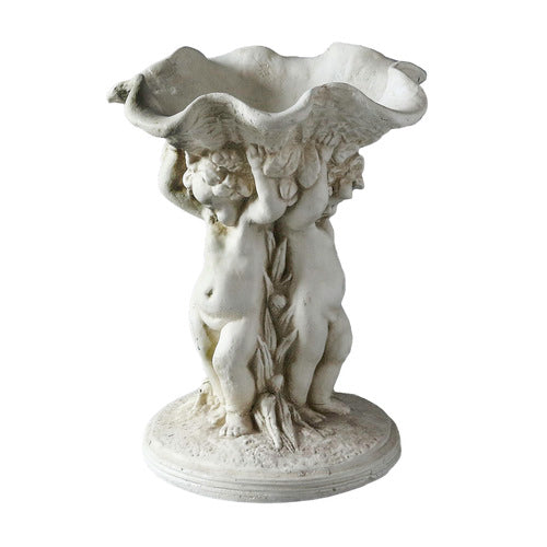 Cherubs Holding Birdbath Bowl Outdoor Statue (9-Inch)