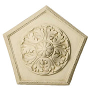 Pentagonal ornate ceiling medallion with classical Baroque floral relief and intricate old world European detailing. Side View
