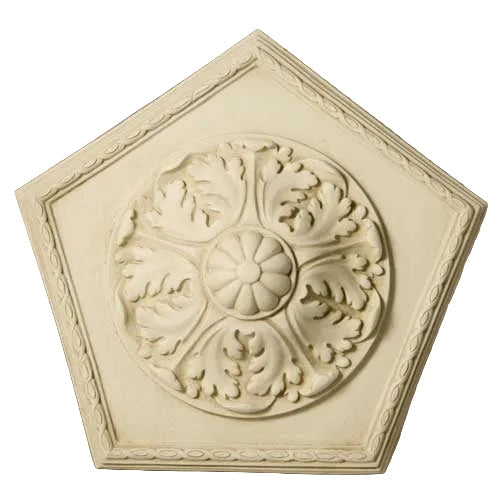 Pentagonal ornate ceiling medallion with classical Baroque floral relief and intricate old world European detailing. Side View