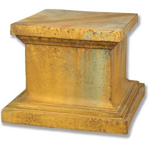 Square pedestal with classical Greek architectural style, featuring ornate, old world European detailing and a stepped base.