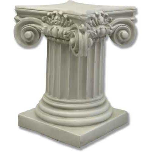 Corinthian column pedestal with ornate acanthus leaf detailing and classical fluted design in old world European style.