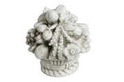 Ornate old world European fruit and floral basket sculpture with classical detailing and Baroque-inspired decorative elements
