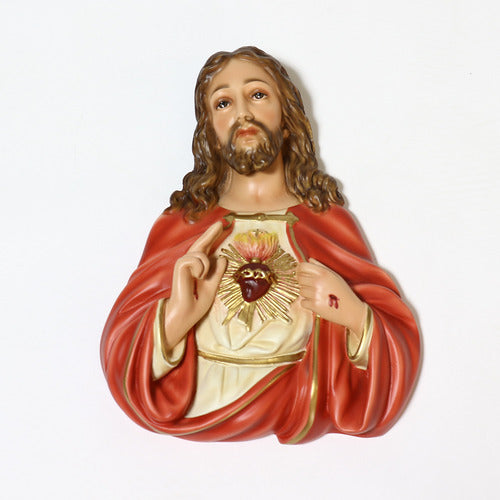 Sacred Heart of Jesus statue in classical Renaissance style, featuring ornate detailing and expressive facial features. Side View