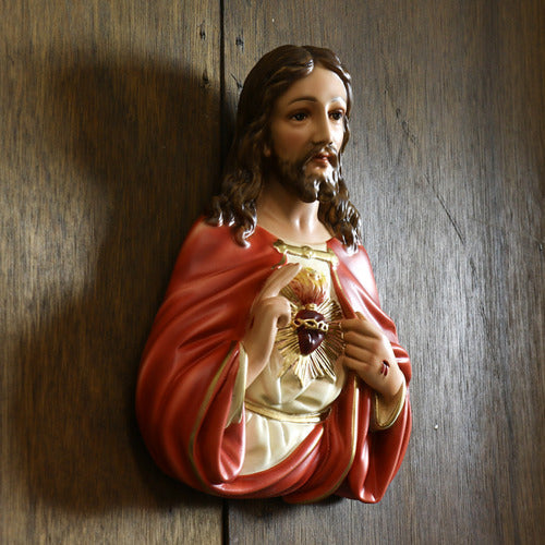 Sacred Heart of Jesus statue in classical Renaissance style, featuring ornate detailing and expressive facial features. Side Angle