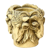 Ram head planter with ornate, old world European design, featuring classical sculpted details and Baroque-inspired decorative elements. Side View