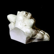 Grotesque gargoyle head with pointed ears and ornate facial features in a medieval Gothic style, resting on crossed arms. Side Angle