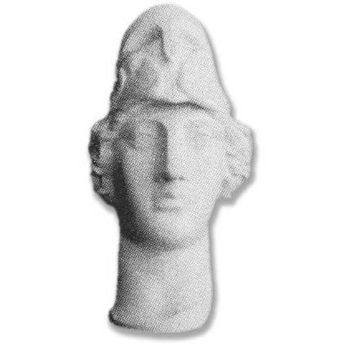 Classical Greek-style bust of a helmeted figure with serene expression and detailed facial features, evoking ancient European sculpture.